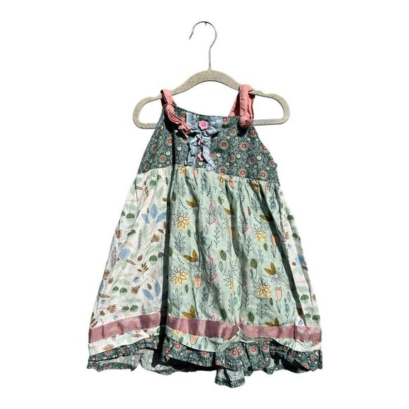 Marie Nicole Floral Green and Pink Mixed Media Kids Dress size 4 boho fairy - Picture 3 of 4